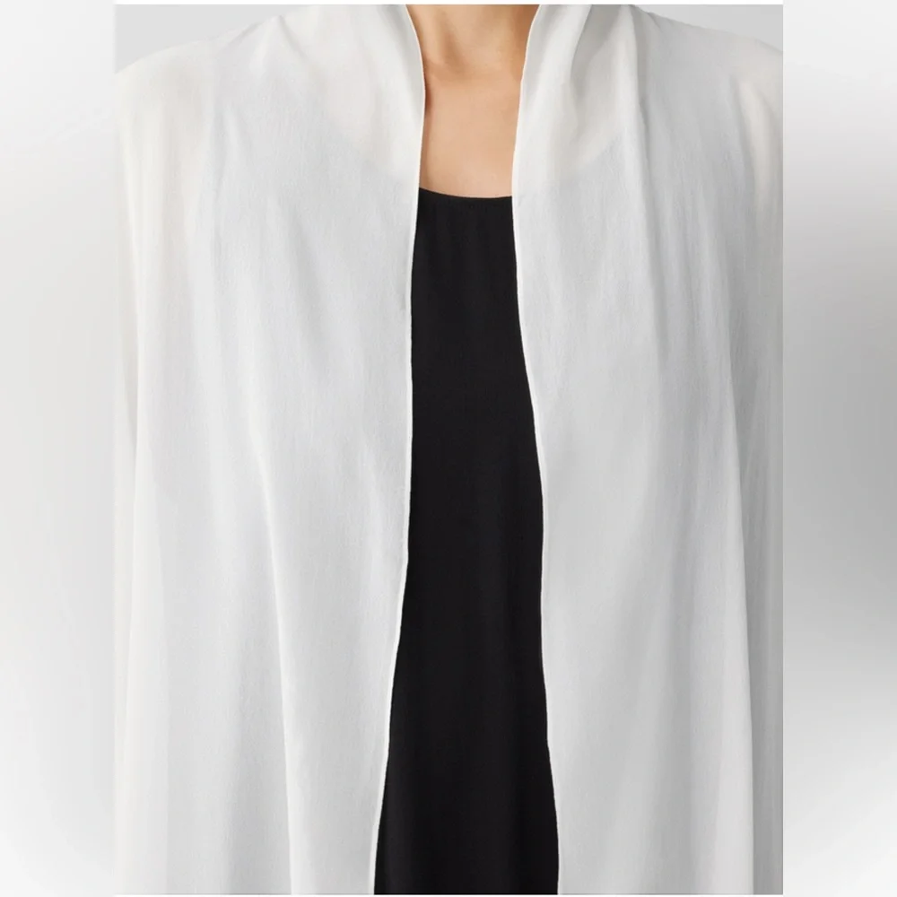 Eileen Fisher Sheer Silk Georgette High Collar Jacket in color Ivory - Picture 6 of 12